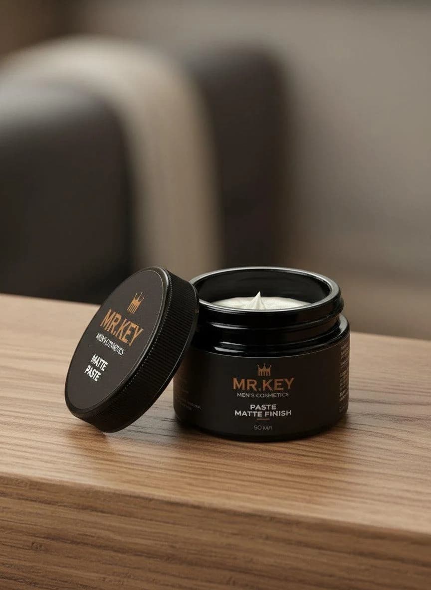 Открытая баночка MR.KEY Paste Matte Finish с наклонённой крышкой